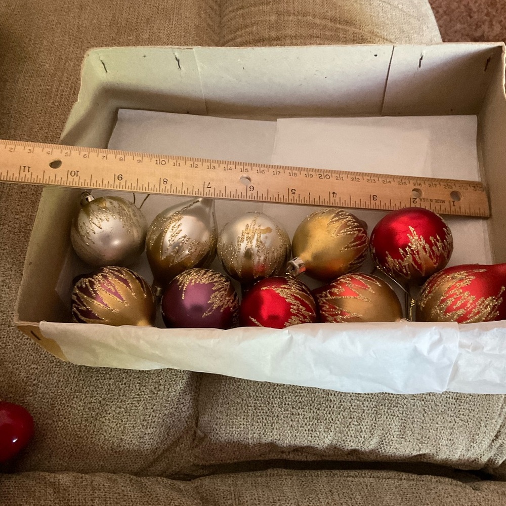 Vintage Christmas Classics Ornaments Set Of 10 Glass Colorful W Gold Sparkles - Picture 6 of 10
